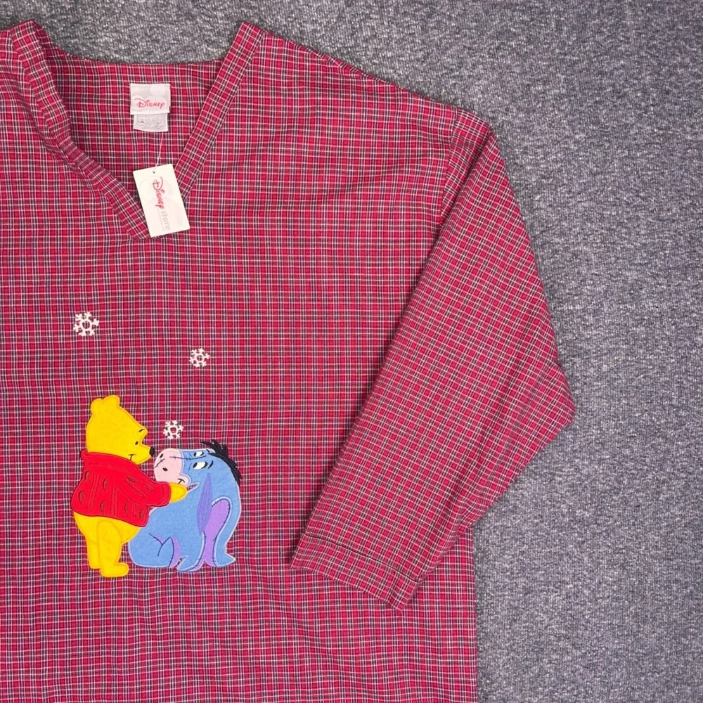 Disney Nightshirt Womens L/XL Red Plaid Winnie Pooh Eeyore Christmas Sleepwear - Picture 9 of 16